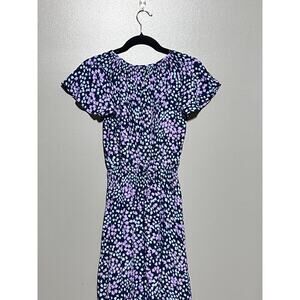NWT Talbots Smocked Splt Neck Dress  XS Blue and Purple Floral Knee Length.